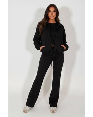 Stylewise Bubble Hem Jacket & Trouser Loungewear Set - Black