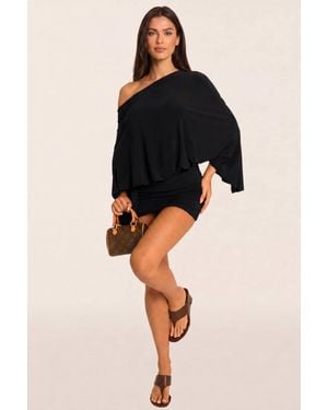 Rebellious Fashion Asymmetric Batwing Mini Dress - Black