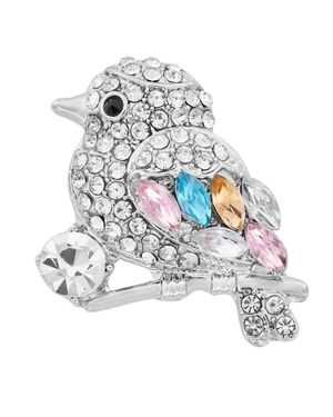 Silver Editions Multi Crystal Bird Brooch - White