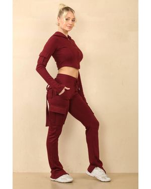 Stylewise Loopback Cropped Zip Up Hoodie - Red