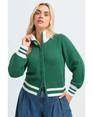 Yours Funnel Neck Knitted Cardigan - Green