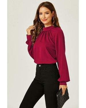FS Collection High Neck Back Cut Detail Blouse Top - Red