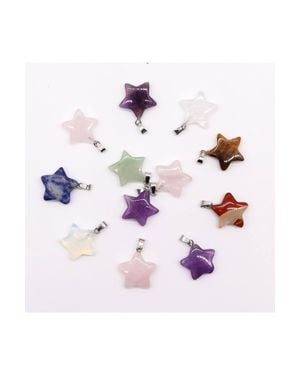 KDMD 12 Assorted Gemstone Star Pendants 20X6Mm For Jewellery & Crafts - Pink