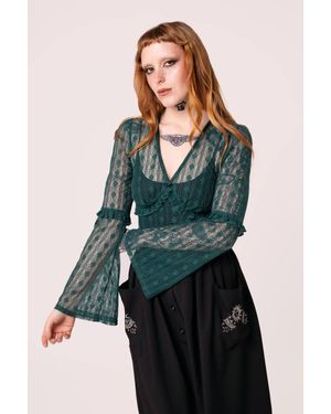 Hell Bunny Rhianne V Neckline Full Lenghth Sleeve Top - Green