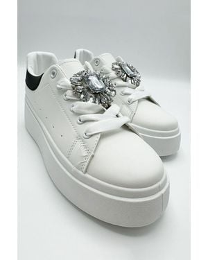 Miss Diva Althea Diamante Brooch Chunky Trainers - Grey