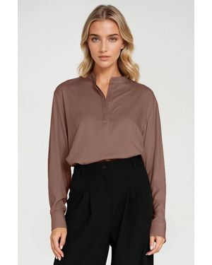 KDMD Oversize Polo Neck Viscose Button Blouse - Black