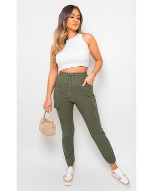 IKRUSH Plus Size Frankie Cargo Pocket Trouser With Drawstring - Green