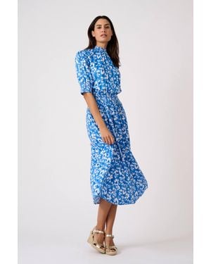 DAMART Elasticated Waist Midi Print Dress - Blue