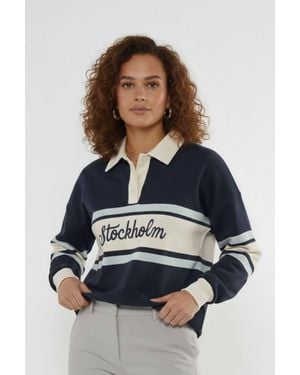Stylewise Stockholm Embroidered Rugby Collar Sweatshirt - Blue