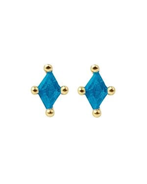 Harfi Tiny Stud December Birthstone Diamond Shaped Earrings - Blue