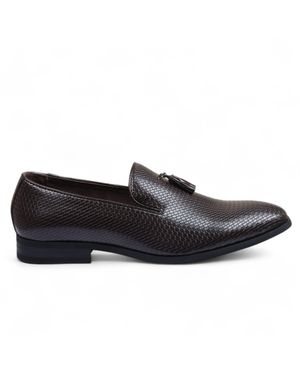Infinity Leather Formal Tassel Loafers Slip-On Leather Shoes - Black