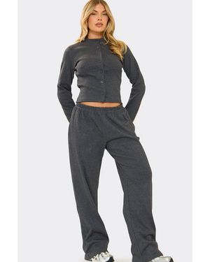 EGO Wide Leg Ribbed Mid Rise Trousers - Blue