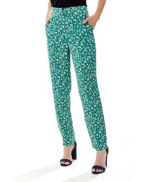 Liquorish Stroke Print Trousers - Green