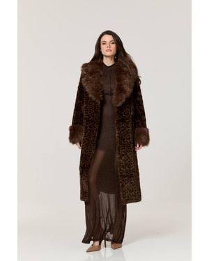 Liquorish Leopard Faux Fur Longline Coat - Brown