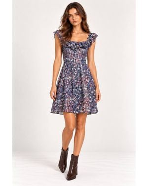 Cutie London Paisley Chiffon Convertible Bardot Mini Dress - Blue
