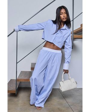 EGO Wide Leg Pinstripe Trousers - Blue