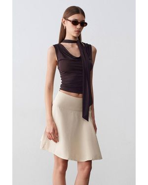 Dilvin High-Waist Cotton Poplin A-Line Mini Skirt - Natural