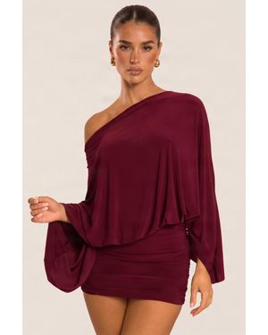 Rebellious Fashion Asymmetric Batwing Mini Dress - Red