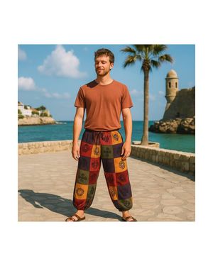 KDMD Nomad Sari Mushroom Block Print Lounge Trousers L Xl - Blue