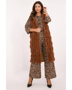 Love Lace Hooded Fur Style Polyester Zip Vest - Brown