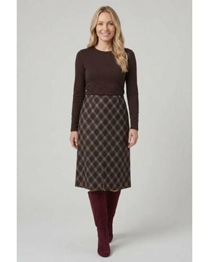 Izabel London Chequered Print High Waist Midi Skirt - Brown