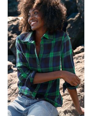 Lands' End Petite Long Sleeve Flannel Boyfriend Shirt - Blue