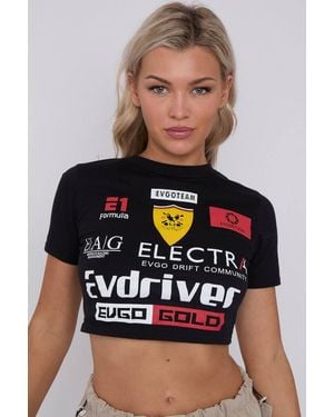 Stylewise Graphic Print Crop Top - Black