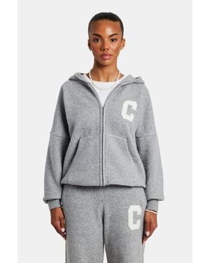 CERNUCCI Hooded Zip Through Knitted Jumper - Grey