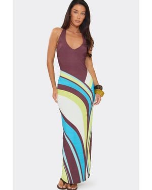 EGO Sleeveless Abstract Print Maxi Dress - Blue