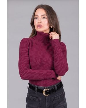 Solo Textured Knit Polo Neck Jumper - Purple