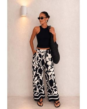 Style Cheat Mono Print Wide-Leg Trousers - Black