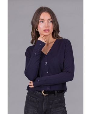 Solo V-Neck Knit Cardigan - Blue