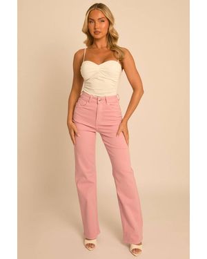 Rebellious Fashion Stretch Denim Wide Leg Jeans - Natural