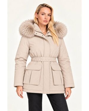 Liquorish Faux Fur Hooded Padded Parka - Natural