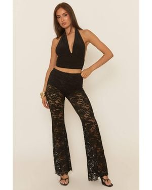 Rebellious Fashion Lace Kick Flare Trousers - Natural