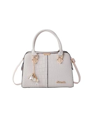 MODISHION Fashion Pu Crocodile Pattern Handbag With Crossbody Strap - White