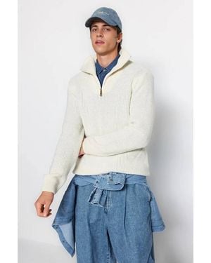 WOVCOR Half Zip Funnel Neck Knit Jumper - White