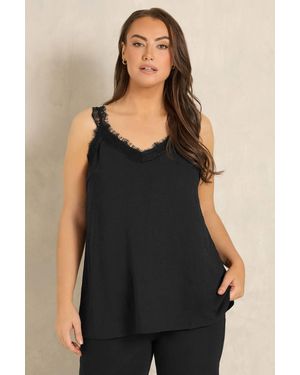 Evans Lace Trim Cami Vest Top - Black
