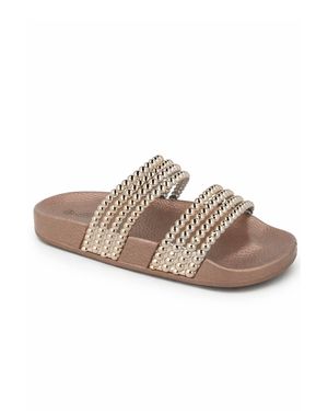 Spot on Multi Strap Embellished Slip On Sandals - Brown