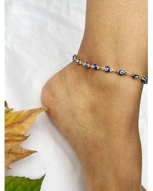 The Colourful Aura Golden Evil Eye Protection Charm Adjustable Turkish Beaded Payal Anklet - Natural