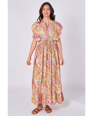 ELAINA FASHION Paisley Button-Front Maxi Dress - Yellow