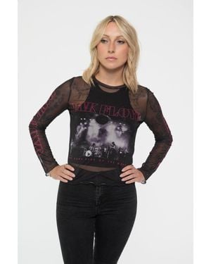 Pink Floyd Live Band Long Sleeve Mesh Crop Top - Black