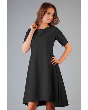 Love Lace Flared Knit Dress With Boat Neckline - Black