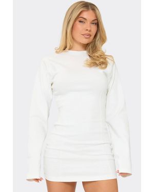 EGO Long Sleeve Shoulder Pads Mini Dress - White