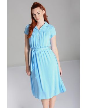 Hell Bunny Pearl 40's Style Short Sleeve Midi Dress - Blue