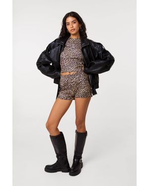 Pink Vanilla Leopard Rib Shorts - Black