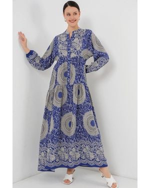 Bigdart Printed V-Neck Maxi Dress With Button Closure - Blue