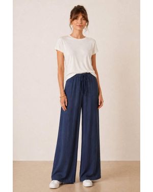 Style Cheat Elasticated Tie Front Denim Trouser - Blue