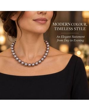 BluCore 12 Mmgrey- Pearl Necklace With-Tone Spring-Ring Clasp - Black