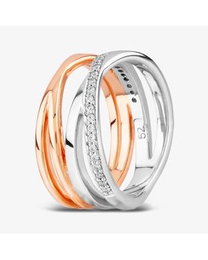 Rosa Lea Pave Cross-Over Double Ring Bj-R2686Crg 54 - White